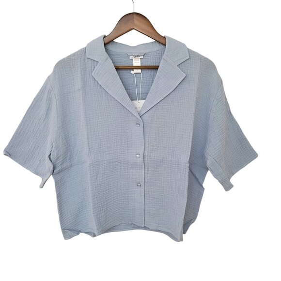 Andie Swim Margarita Button-Up Shirt Womens Size M Mist Blue Cotton Gauge NWT - Picture 1 of 5